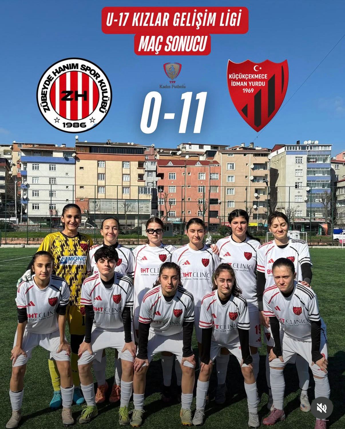 U17 Kız Gelişim Ligi’nde takımımız, deplasmanda Zübeyde Hanım Spor karşısında sahadan 11-0’lık net ve etkileyici bir galibiyetle ayrıldı. 